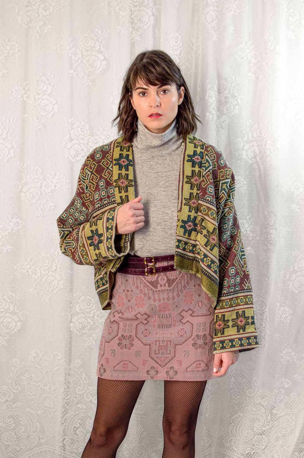 Artisanal zelena jakna iz tapiserije Helena