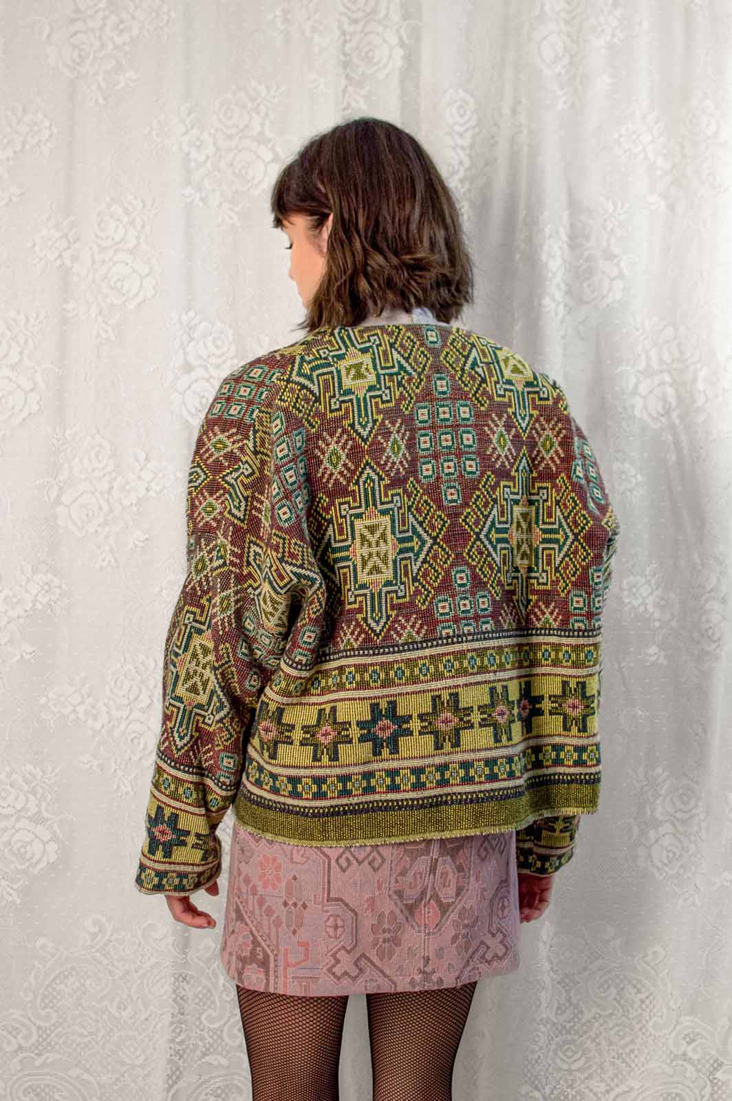 Artisanal zelena jakna iz tapiserije Helena