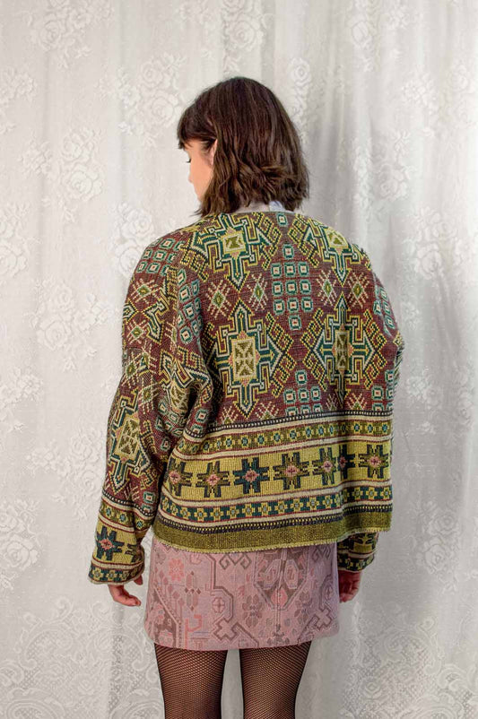 Artisanal green tapestry jacket Helena