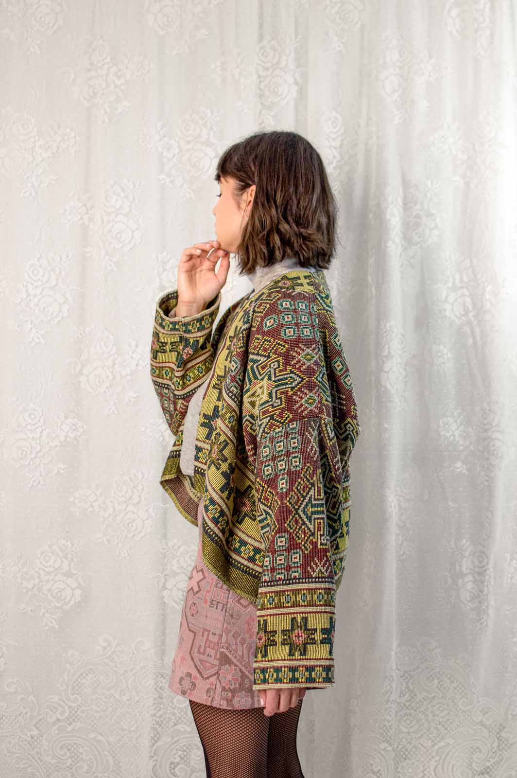 Artisanal zelena jakna iz tapiserije Helena