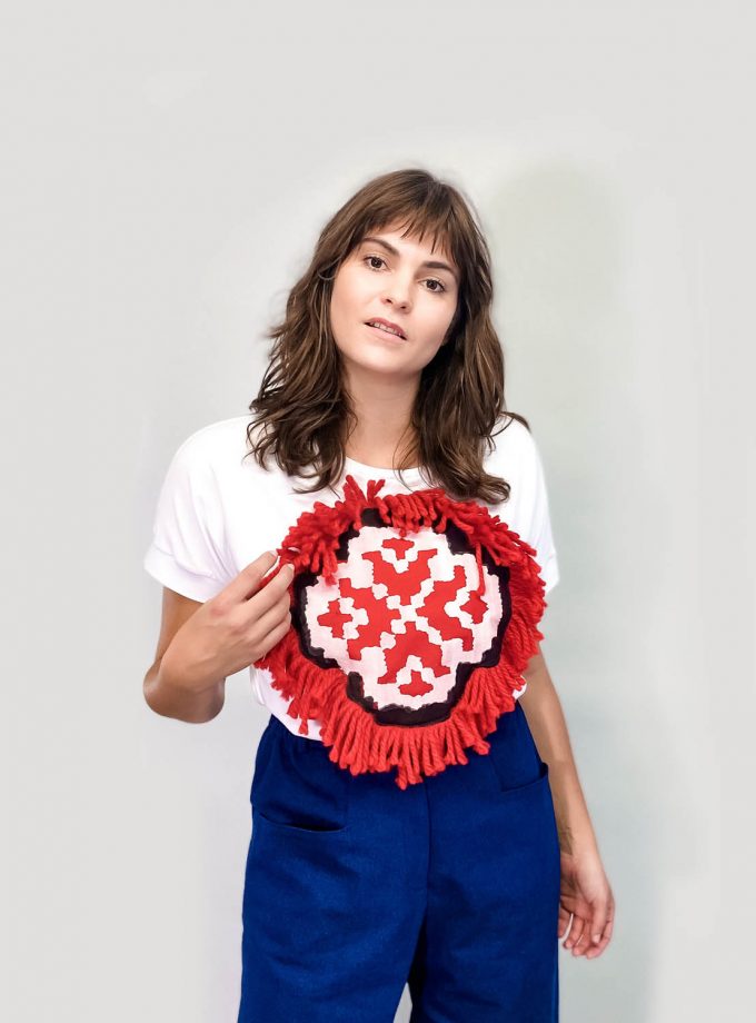 julia kaja hrovat artisanal t-shirt etno flower fringe