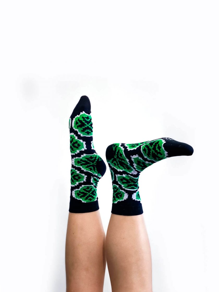Pattern socks  Sporty & elegant Soft fine knit Unisex fit JKH slovenian heritage pattern Spice up your wardrobe with some slovETNO magic: Slovetno flower is a reinterpretation of the Triglav flower is a Slovenian alpine flower associated with the legend of Zlatorog (gold horn), in which it has miraculous healing power. When wounded flowers grow from his blood and heel his wounds.  Made in Slovenia