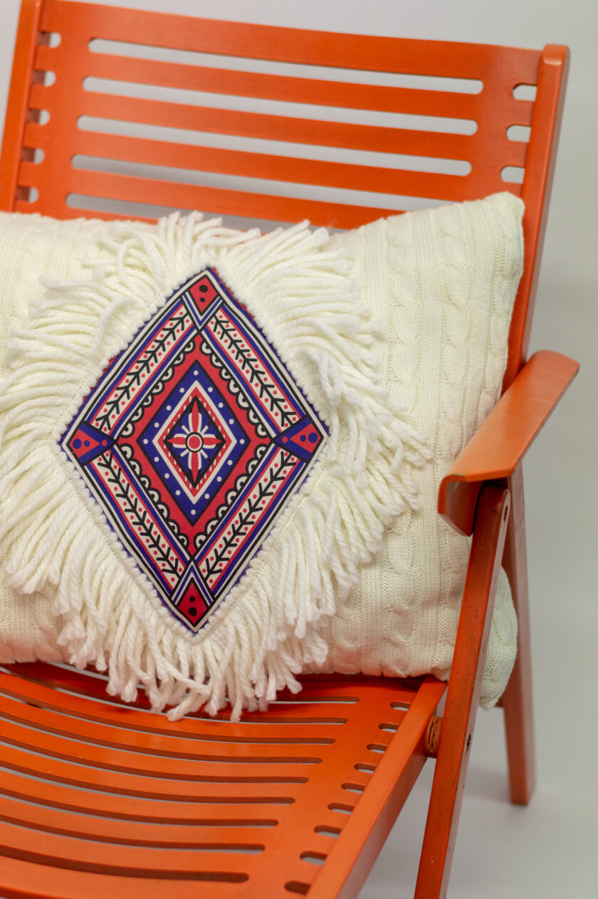 jkh home decorative pillow with slavic print and fringes