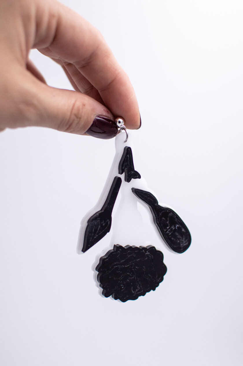 black and white carnation statement earrings