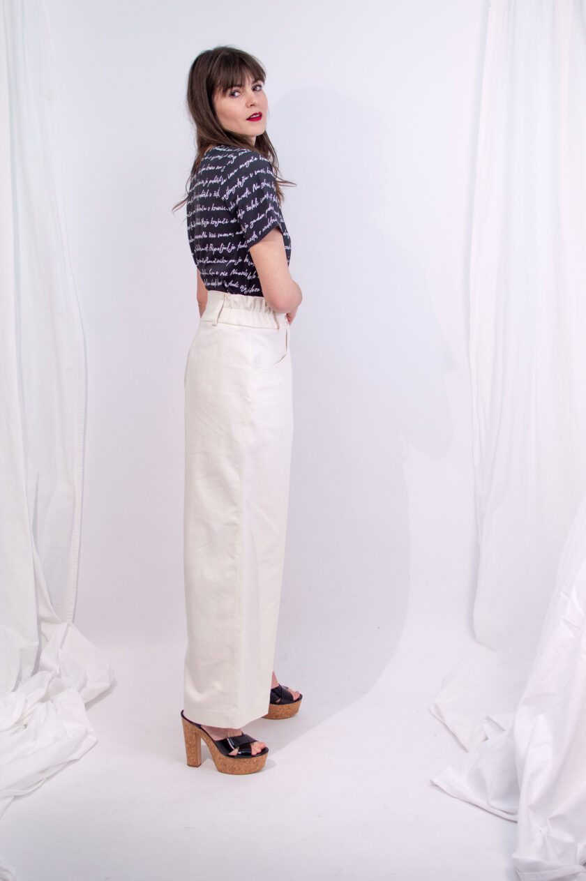 cotton wide denim trousers high waist jeans