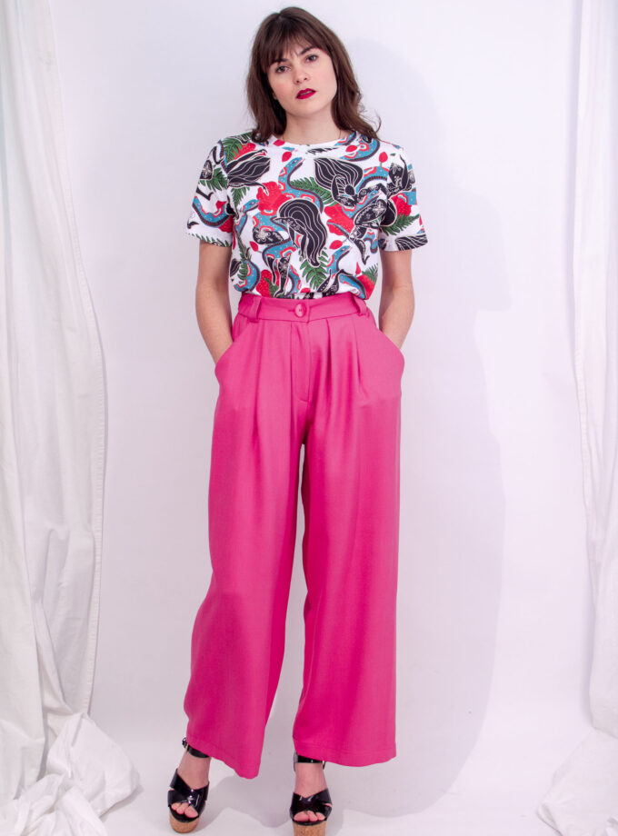 pink viscose trousers