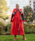 jkh mokosh orange wool and cashmere coat with zippers on sleeves, kimono winter coat