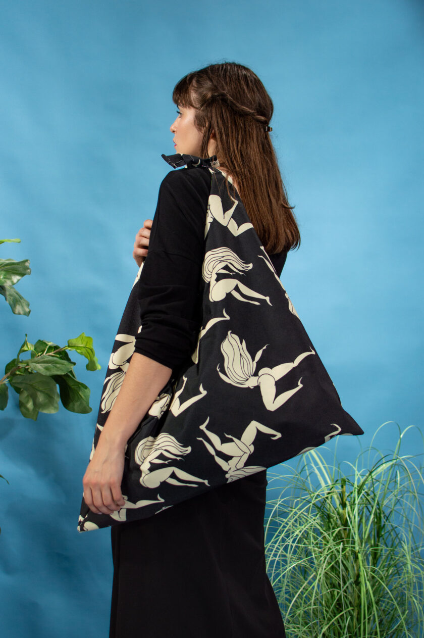 zero waste origami tote bag with pockets