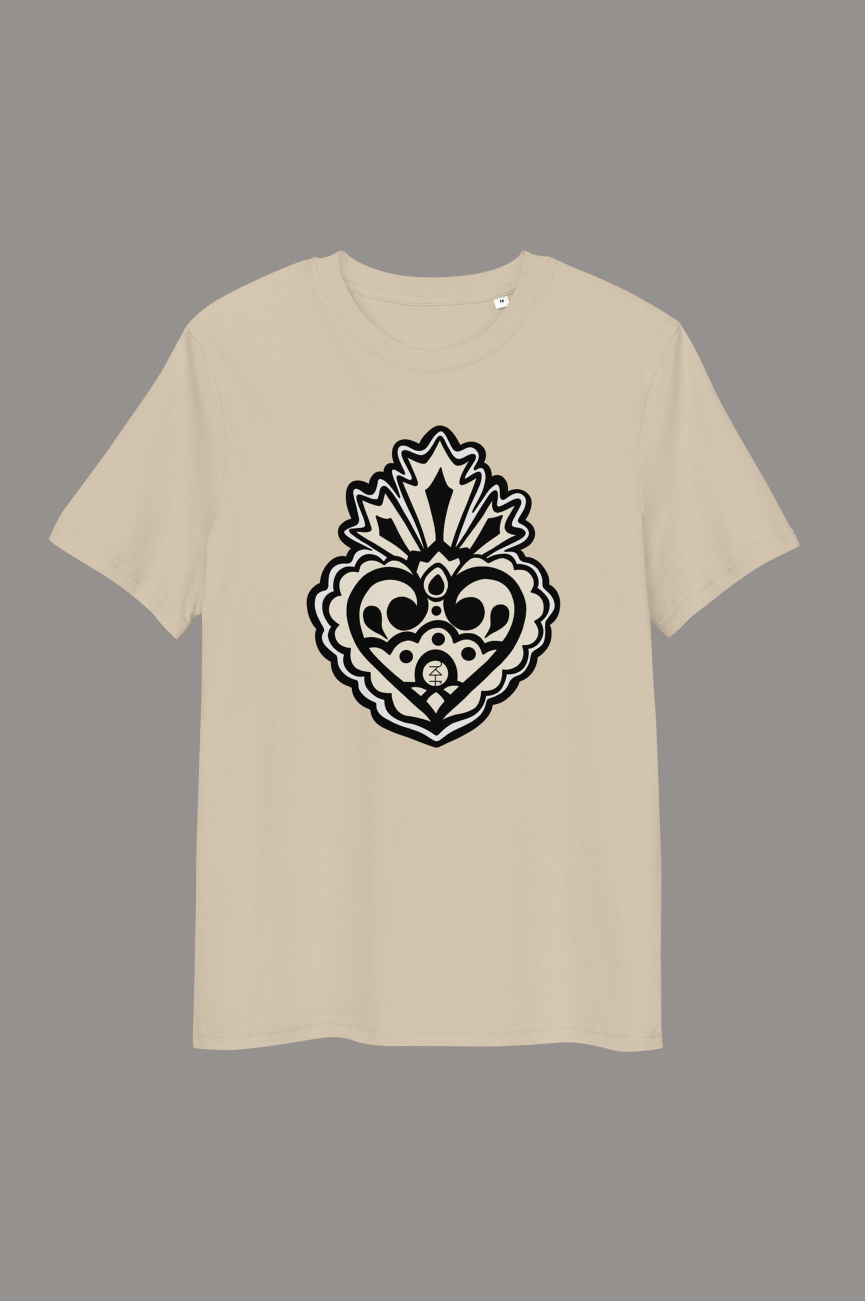 Jkh-tshirt-beige-2 Organic cotton unisex fit t-shirt with heart print JKH identity