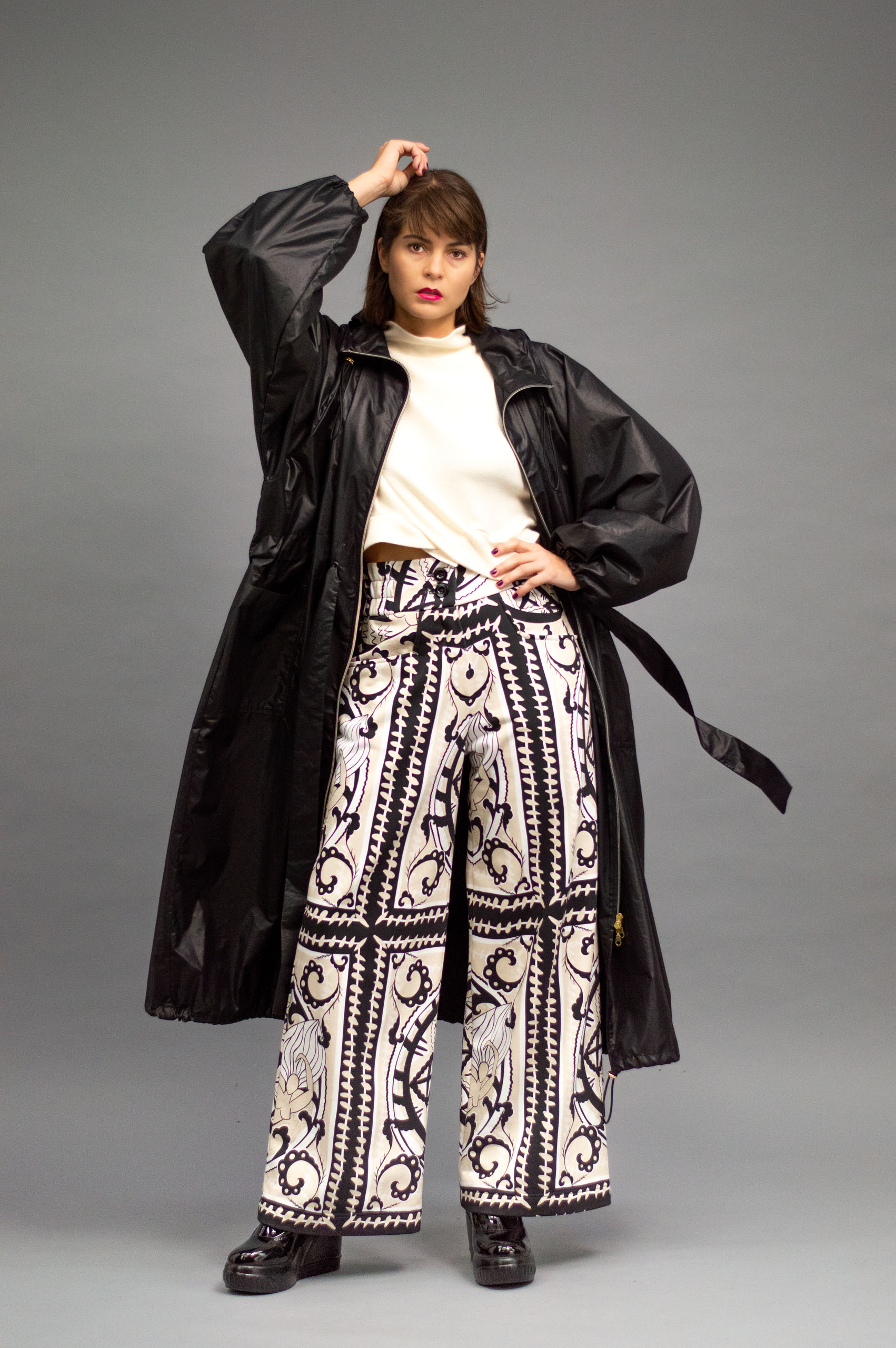 JKH identity black balloon trench coat