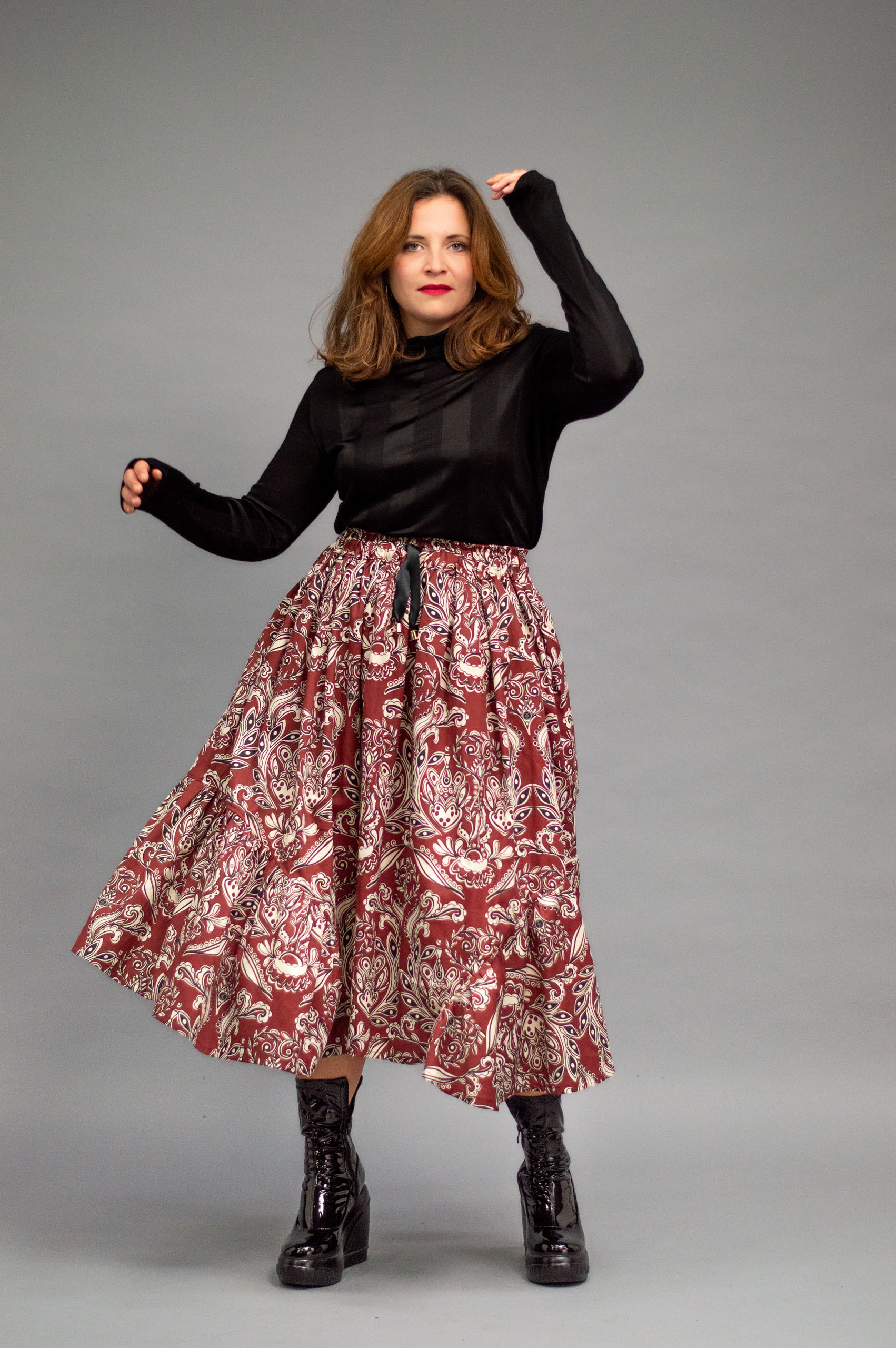 jkh-fullskirt-bordo-2 JKH identity Full Midi Skirt Red Print
