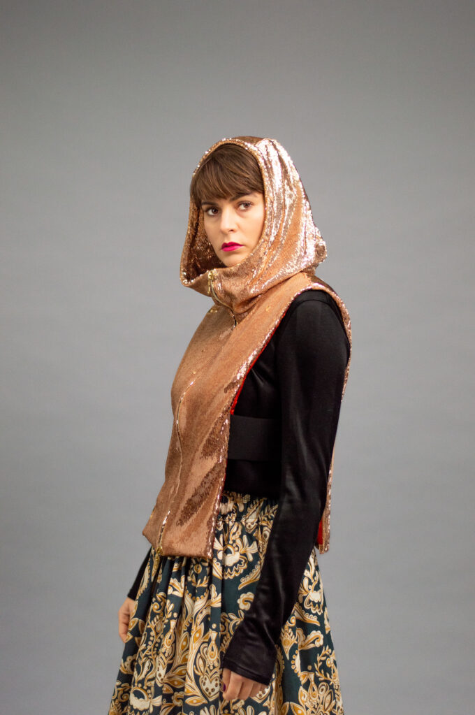 JKH identity hooded vest gold sequins