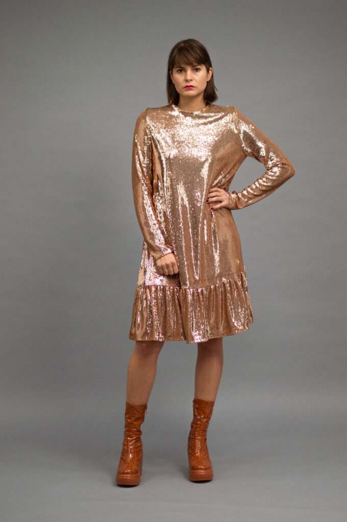 JKH gold sequin dress with ruffles
