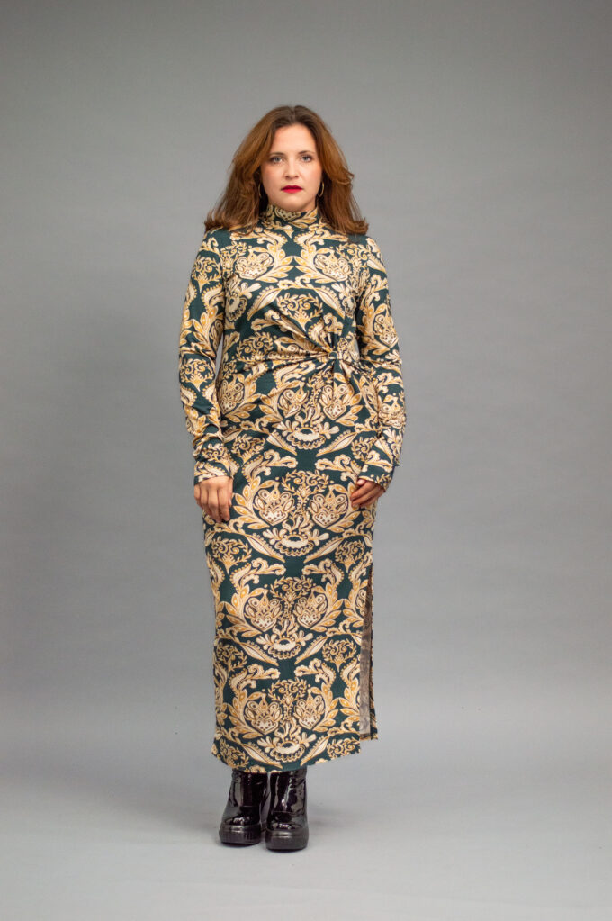 JKH identity maxi knot dress green print