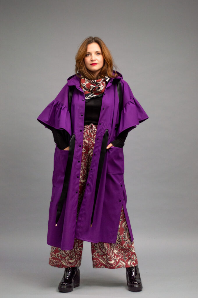 JKH identity purple rain poncho with ruffles