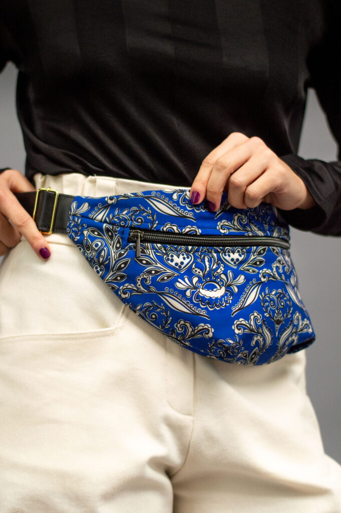 JKH identity blue belt bag with leather belt