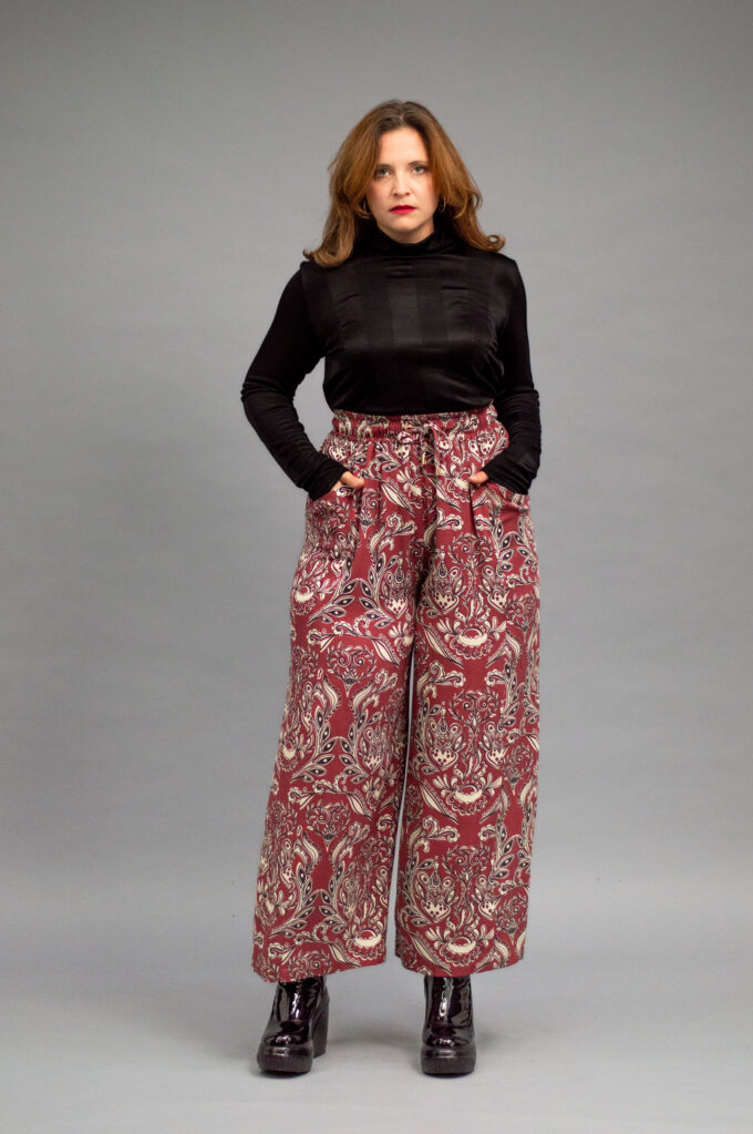 JKH identity red print wide trousers